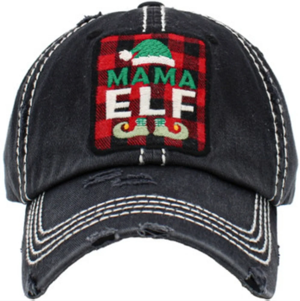 MAMA ELF Distressed Baseball Cap with a Vintage Look NEW - Picture 1 of 3